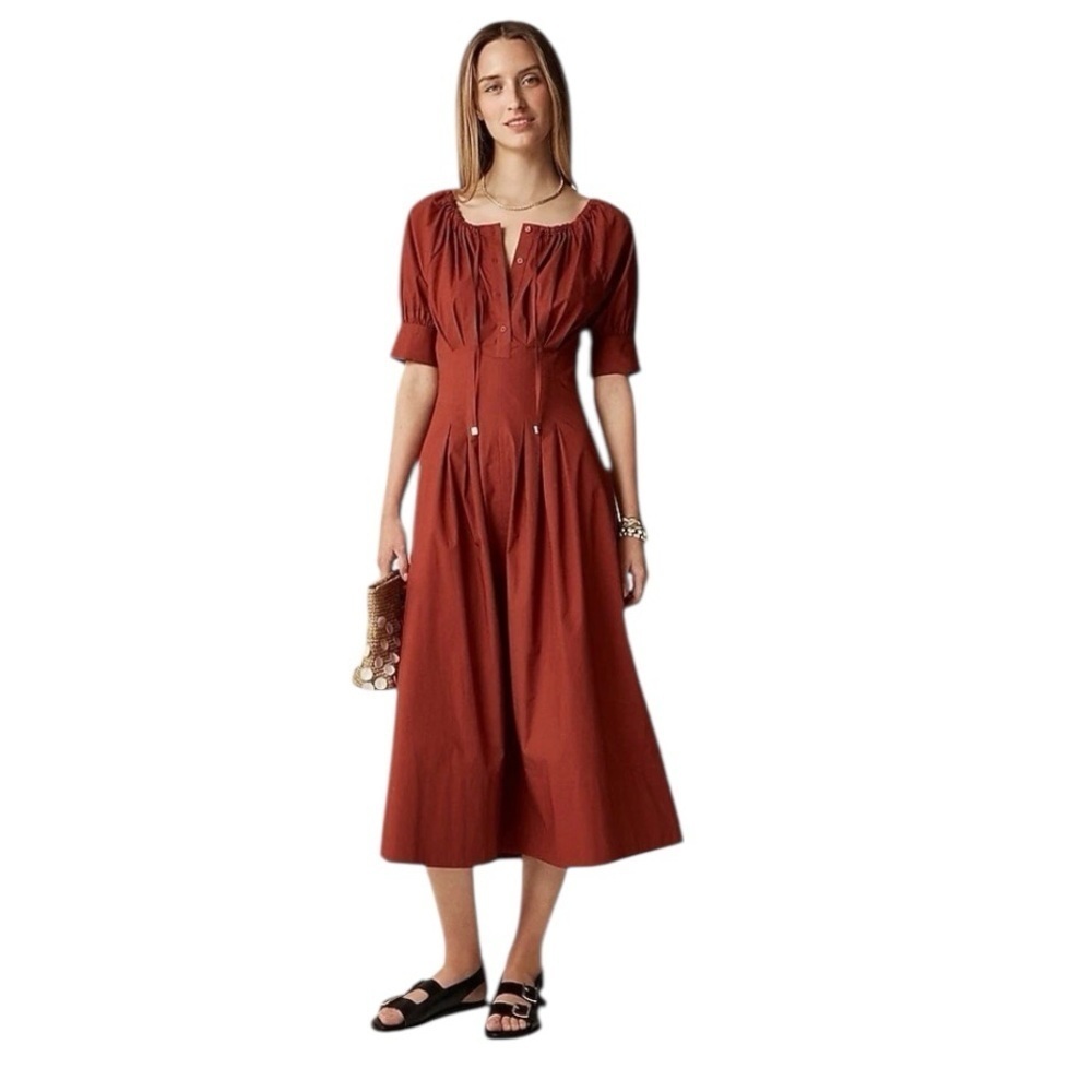 J.Crew - Cinched Waist Pintuck Shirt Dress Brilliant Mahogany Sz 8